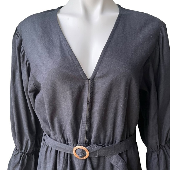 ELF Peony Black Linen Midi Dress, Sz XXL - Picture 10 of 15
